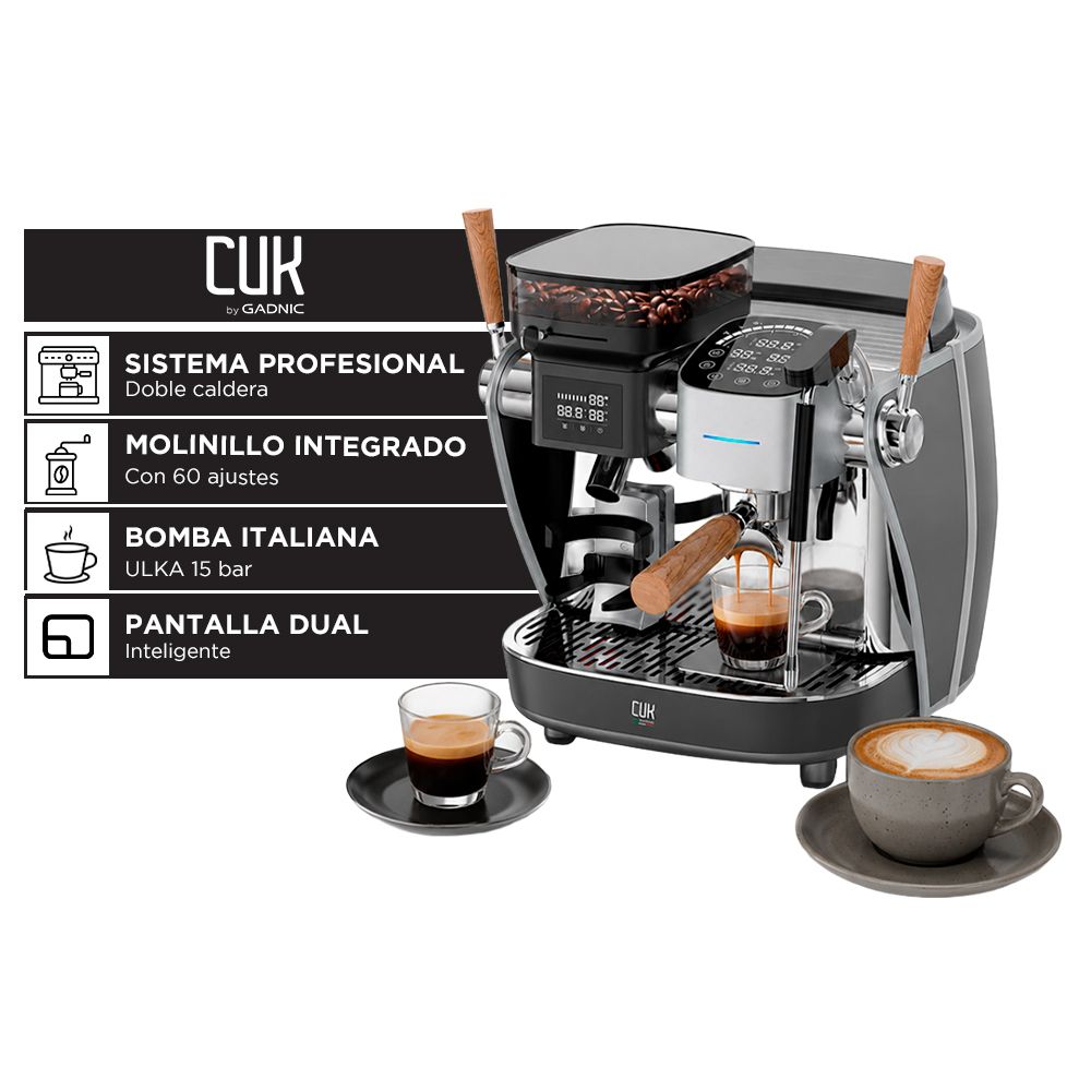 Cafetera Espresso 3200W CUK By Gadnic Con Molinillo Integrado 15 Bar Vaporizador De Leche